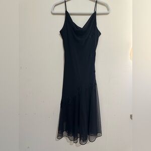 De Laru Size 8 Black Beaded Floral Spaghetti Strap Evening Party Dress